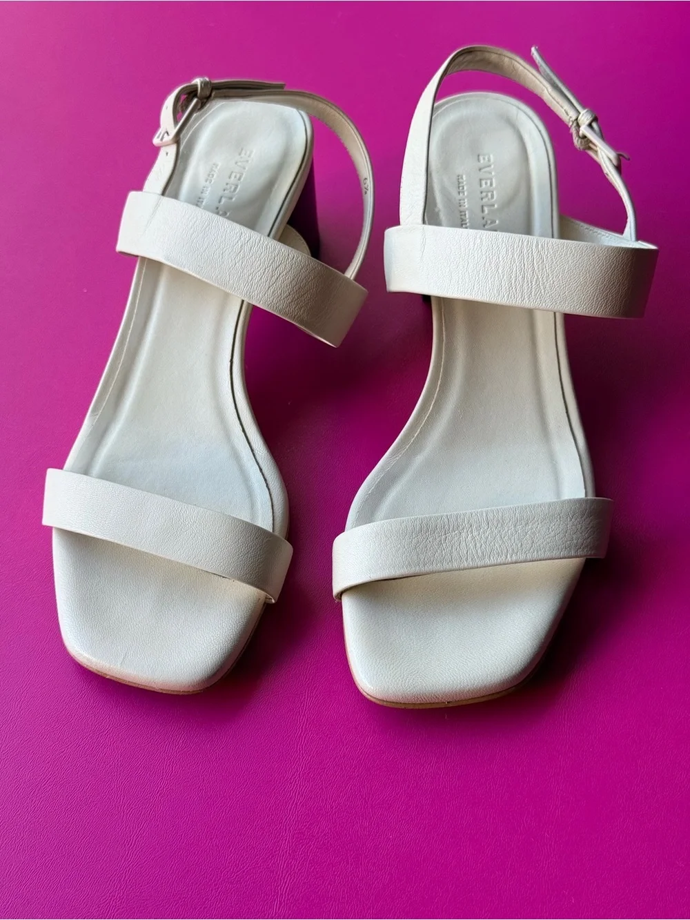 Everlane Double Strap Block Heel Sandal Size 6.5 Bone/Cream Leather Minimalist